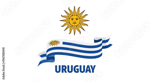 Uruguay Flag Emblem with Sun Emblem and Ribbon
