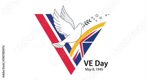 VE Day Dove of Peace with UK Flag and Stars
