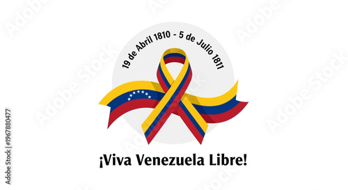 Venezuela Independence Ribbon Symbol with Dates and Slogan