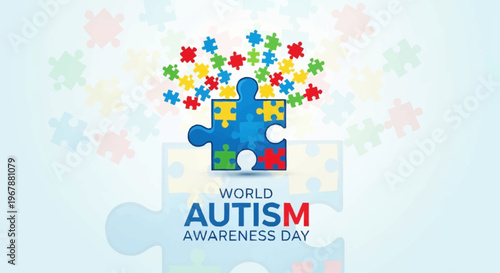 World Autism Awareness Day puzzle piece vector illustration symbolizing unity and support