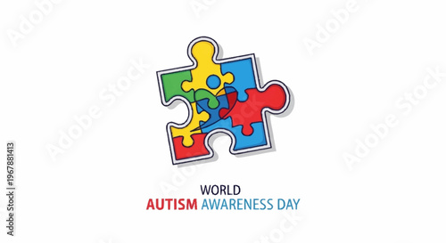 World Autism Awareness Day concept with a colorful jigsaw puzzle vector icon, representing neurodiversity, unity, and support for individuals with autism spectrum disorder awareness