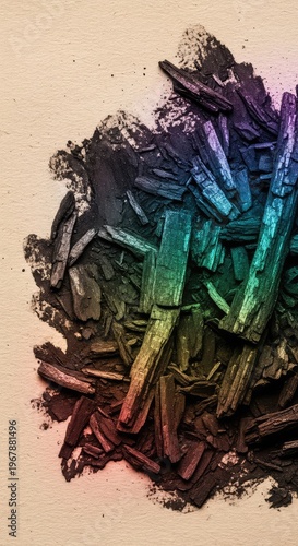 A thick layer of dark charcoal is spread across a rough paper surface, creating a messy smear with intense shadows and a gritty, raw texture, dark, coal, pattern