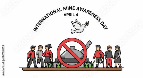 International Mine Awareness Day vector illustration A global call for a world free of landmines, supporting survivors and promoting peace on April 4