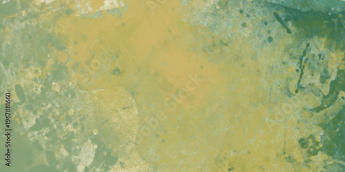 Abstract grunge background with muted green and earthy yellow watercolor washes