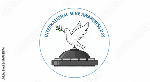 International Mine Awareness Day dove and olive branch vector icon symbolizing peace and remembrance