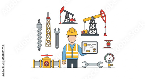 Oil and Gas Industry Worker with Equipment and Infrastructure.