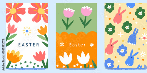 Colorful easter themed patterned bookmarks with flowers and bunnies