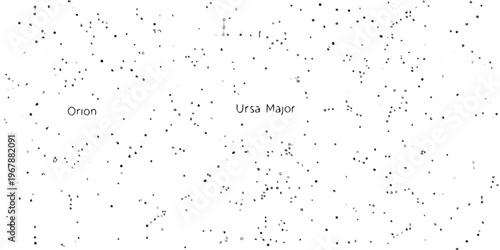 Starry night sky illustration with labeled constellations orion and ursa major