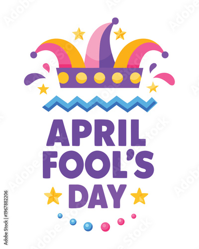 A colorful illustration for april fool s day featuring a jester s hat