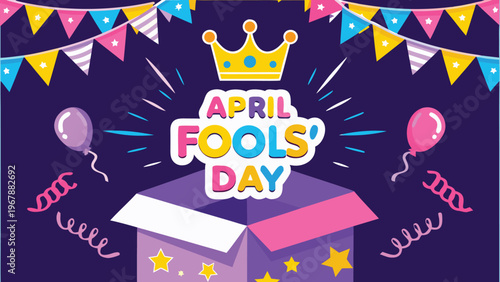 April fools day celebration with a gift box and festive decorations