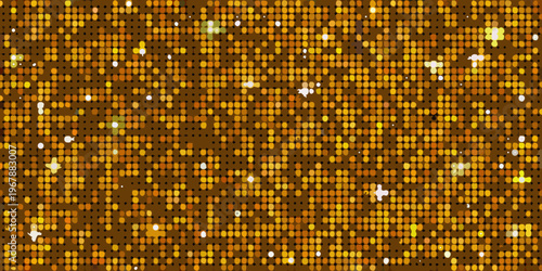 Abstract background of golden dots with bright scattered highlights