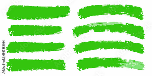 Abstract green brush strokes arranged in various curved and linear forms