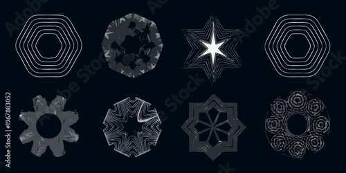 Geometric shapes in grayscale hexagons stars and abstract designs