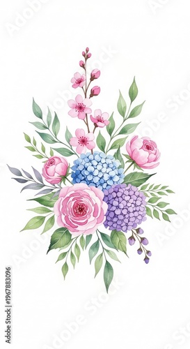 Delicate watercolor art displays blooming flowers and lush greenery, soft hues blend harmoniously to create a peaceful and serene ambiance, interior, aesthetic, peaceful