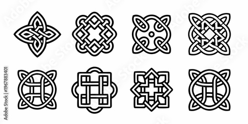 Collection of eight black and white celtic knotwork designs