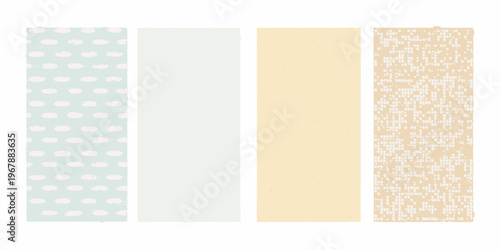 Four vertically oriented patterned rectangles in pastel shades