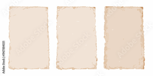 Three rectangular aged paper textures arranged vertically on a white background