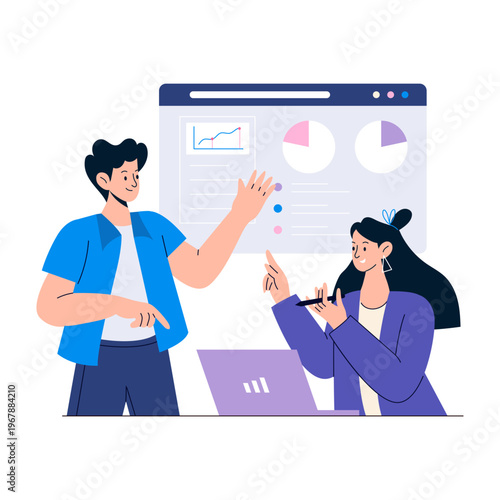 Flat style illustration representing analytics board