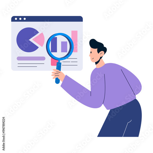 A flat style illustration depicting data search