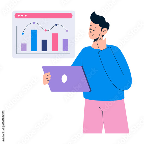A flat style illustration showing data analytics