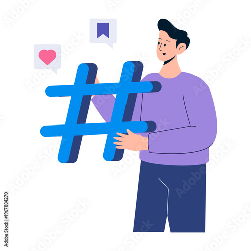 A flat style illustration showing trending hashtags