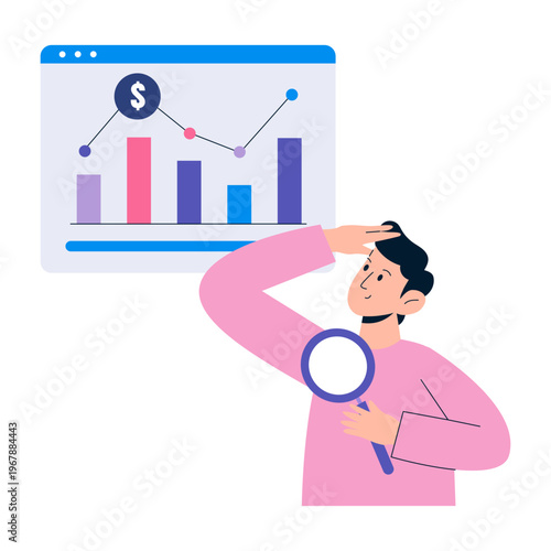A flat style illustration showing sales analysis