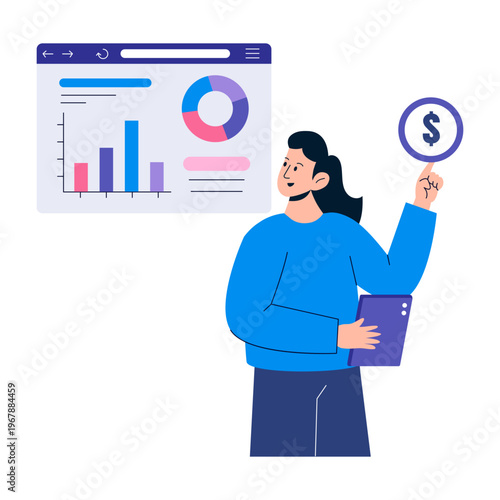 A flat style illustration depicting business analytics