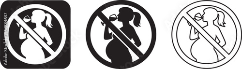 Pregnancy no alcohol warning icon bold silhouette.
