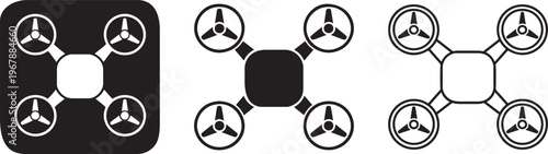 Bold civilian drone quadcopter icon flat silhouette.