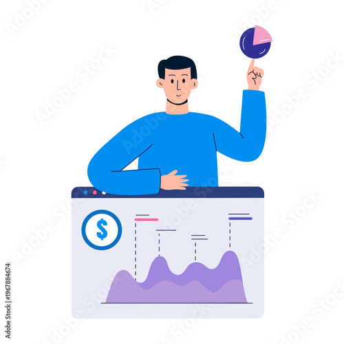 A flat style illustration showing business report
