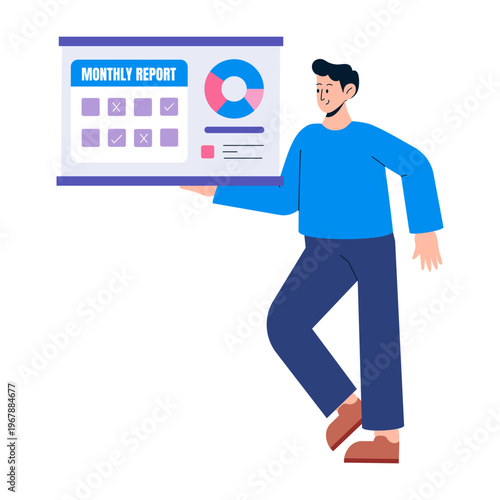 Flat style illustration representing monthly report