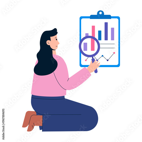 Flat style illustration representing analyzing report