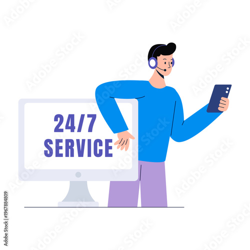 A flat style illustration showing customer support