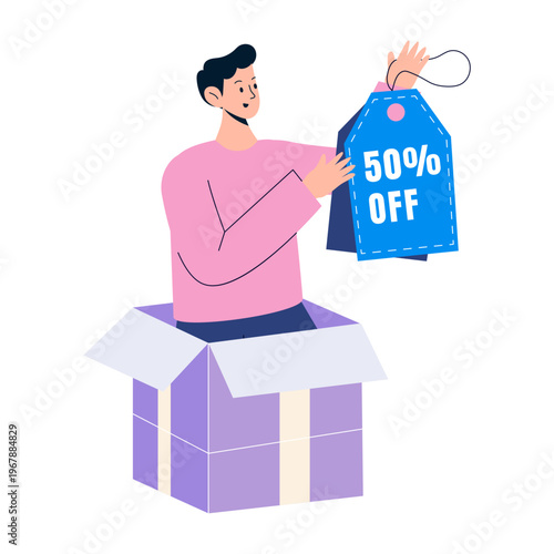 A flat style illustration depicting discount box