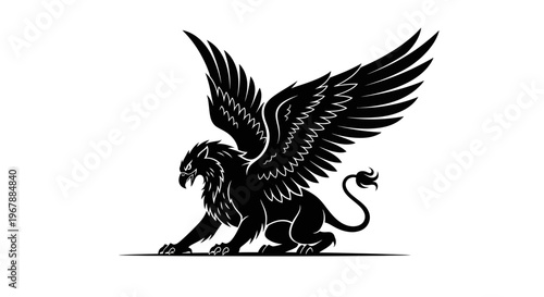 Majestic Griffin Silhouette: Mythical Creature with Lion Body and Eagle Wings