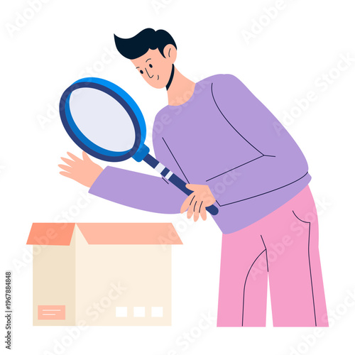 A flat style illustration depicting searching product