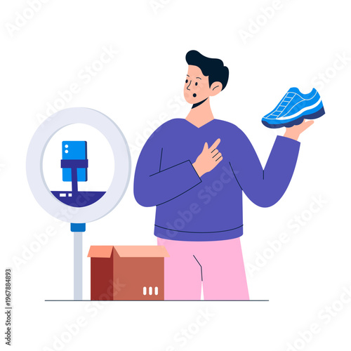 A flat style illustration depicting content creator