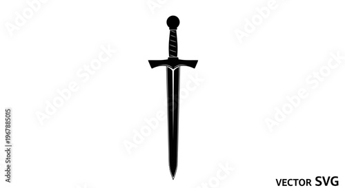 Medieval Sword Silhouette - Black Weapon Icon on White Background