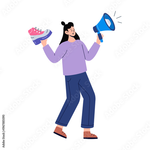 A flat style illustration showing shoe sale