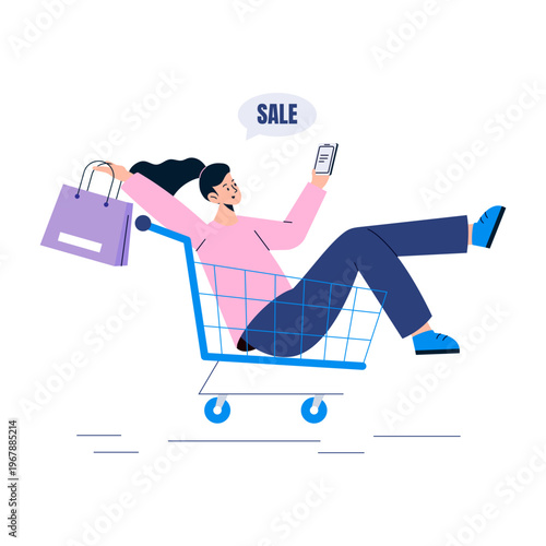 A flat style illustration depicting sale shopping