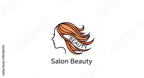 Elegant beauty salon logo featuring a side profile of a woman with long flowing orange hair and the word beauty written inside.