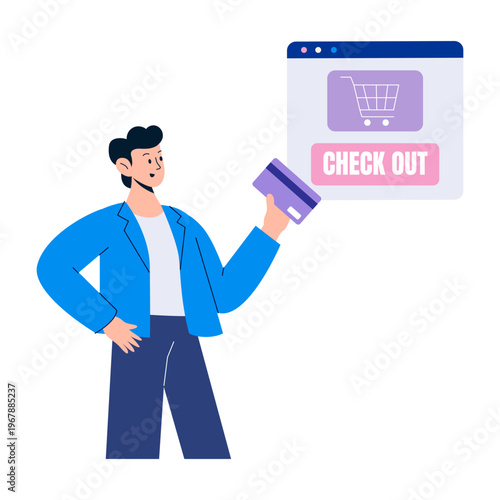 Flat style illustration representing online checkout