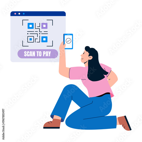 A flat style illustration depicting qr scan