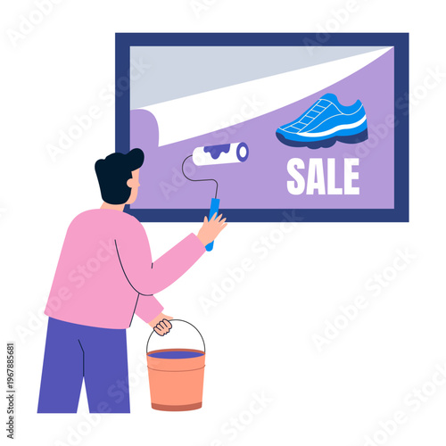 A flat style illustration showing pasting billboard