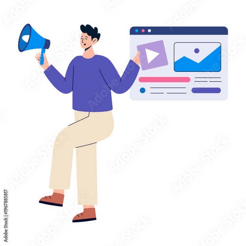 A flat style illustration showing ad campaign