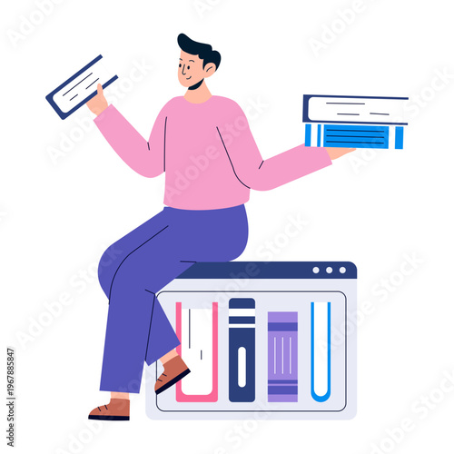 A flat style illustration depicting ebook sale