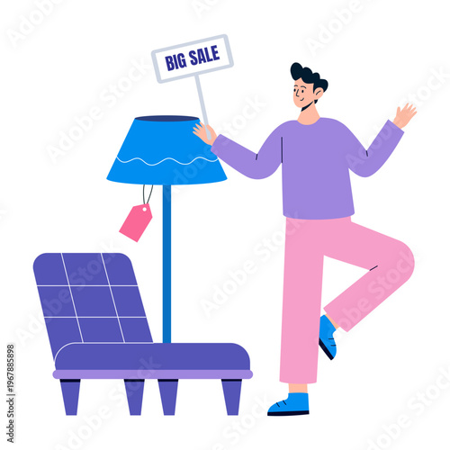 Flat style illustration representing furniture sale