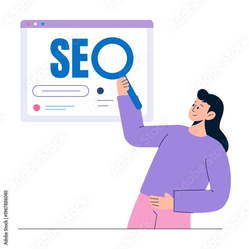 A flat style illustration depicting seo optimization