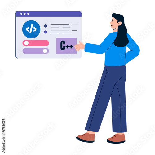A flat style illustration of a web developer