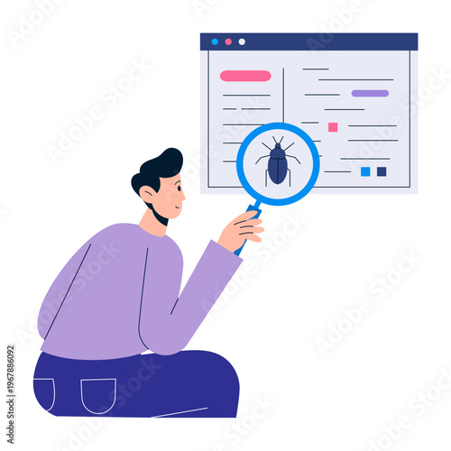 A flat style illustration of debugging process